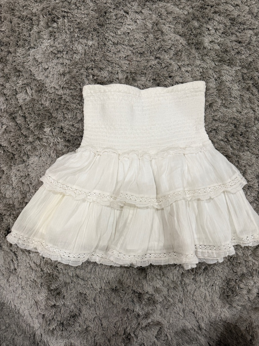 Sunday Best White Smocked Strapless Mini Dress